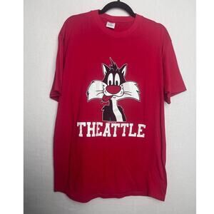 Looney Tunes Sylvester Cat Theattle VTG '77 Red Single Stitch T-Shirt Size XL